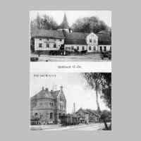 022-0070 Alte Postkarte Goldbach. Sie zeigt das Gasthaus Peterson und das Postgebaeude mit der Kleinbahnstation..jpg